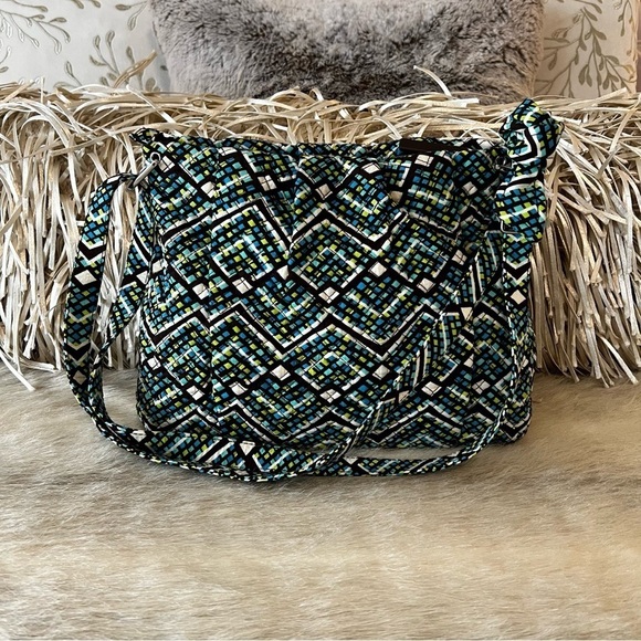 VERA BRADLEY Rainforest Hadley Bag Crossbody Satchel Green Blue Geometric 2017 - Picture 7 of 14